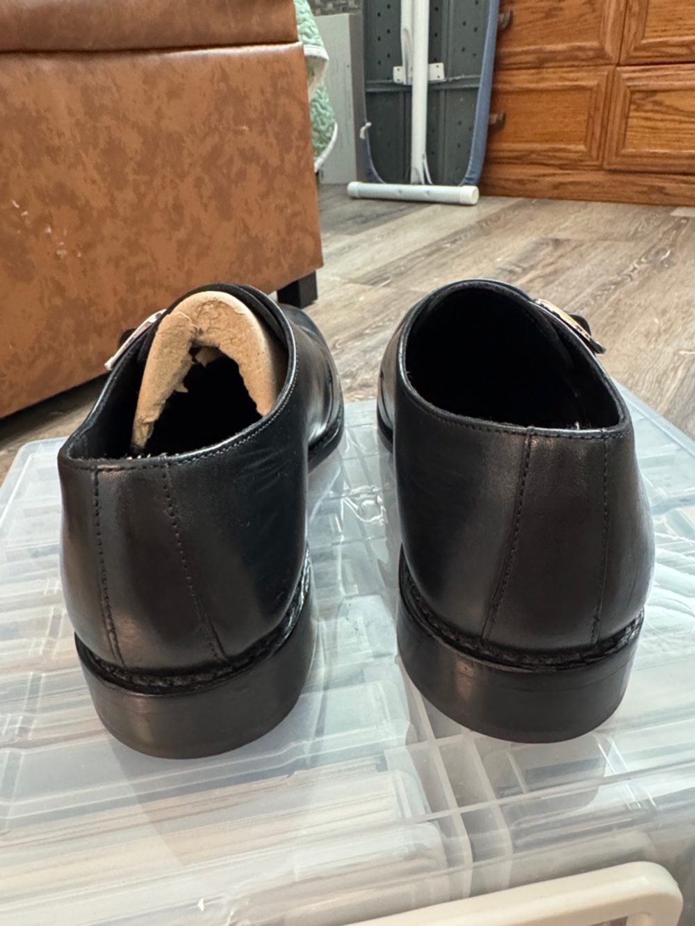 Men's Black Leather Single Monk Strap Dress Oxfords - Picture 4 of 5